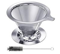 Hanlomele Pour Over Coffee Dripper, Paperless Reusable Coffee Filter, Pour Over Coffee Maker for Single Cup Brew, Double Mesh Design of Stainless Steel Cone Filter for Perfect Extraction (1-2 Cup)