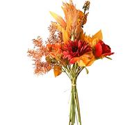 hanlongyu Artificial Flower Bouquets Silk Sunflowers for Home Decor and Wedding, Faux Fall Flower Dining Table Centerpiece, Artificial Plants Fall Foliage Silk Flowers for Decoration (Autumn Red).