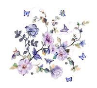 hanlongyu Purple Flower Wall Decals, Removable Fresh Flower Wall Stickers Peel and Stick Removable DIY Floral Butterflies Decals Tree Leaves Plant Wall Art Stickers Murals for Home Decor