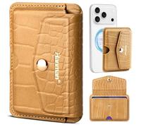 Hanman Magnetic Card Holder Compatible with iPhone 17/16/15/14/13/12 Series,Magnetic Phone Wallet Leather Card Holder Stick on Back of Phone with Metal Clasp,Hold Up to 4 Cards, Desert Ode, Compatible