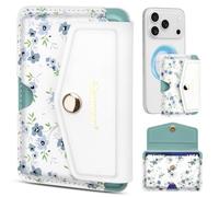 Hanman Magnetic Card Holder Compatible with iPhone 17/16/15/14/13/12 Series,Magnetic Phone Wallet Leather Card Holder Stick on Back of Phone with Metal Clasp,Hold Up to 4 Cards-Petite Bloom