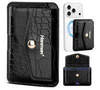 Hanman Magnetic Card Holder Compatible with iPhone 17/16/15/14/13/12 Series,Magnetic Phone Wallet Leather Card Holder Stick on Back of Phone with Metal Clasp,Hold Up to 4 Cards, Obsidian Black