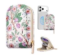 Hanman Magnetic Card Holder for Phone Compatible with iPhone 17/16/15/14/13/12 Series, Leather Zipper Phone Wallet Purse Stick on Back of Phone with 4 Card Slots & 2 Cash Compartments, Purple Fig
