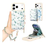 Hanman Magnetic Case with Card Holder Wallet for iPhone 17 Pro,2-in-1 Detachable PU Leather Case with Card Holder Purse & Wrist Strap,RFID Blocking,4 Card Slot and 2 Cash Compartment-Petite Bloom