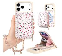 Hanman Magnetic Case with Card Holder Wallet for iPhone 17 Pro Max,2-in-1 Detachable PU Leather Case with Card Holder Purse & Wrist Strap,RFID Blocking,4 Card Slot and 2 Cash Compartment-Sunset Rose