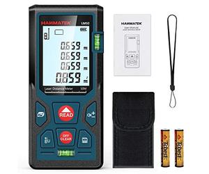 HANMATEK LM50 Laser Measure 165ft/50m Distance Meter, 2 Bubble Levels | Ft/In/M Unit Switching,Large Backlit LCD and Pythagorean Mode, Carry Pouch and Battery Included