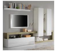 hanmer large white gloss entertainment wall unit in cadiz oak