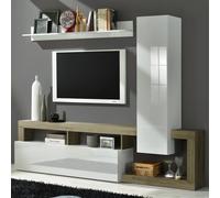 hanmer small white gloss entertainment wall unit in cadiz oak