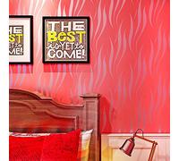 HANMERO Modern Extra-thick Non-woven Water Plant Pattern 3D Flocking Embossed Wallpaper Roll Living Room Bedroom - Shocking Pink