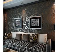 HANMERO Modern Luxury Abstract Curve 3D Wallpaper Roll Mural Papel De Parede Flocking for Striped Black&Brown Color Wallpaper 0.7m*8.4m=5.88㎡
