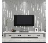 HANMERO Modern Minimalist Abstract Curves Glitter Non-Woven 3D Wallpaper Roll Mural Papel De Parede Flocking Striped Wallcoverings for Bedroom Living Room TV Backdrop(Silver)