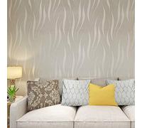 HANMERO® Modern Minimalist Non-woven Water Plant Pattern 3D Flocking Embossed Wallpaper Roll for Living Room Bedroom Walls Siver&Grey 0.53m(20.8")*10m(32.8')=5.3㎡(57sqfeet)