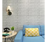 HANMERO® Vintage White Gray Brick Imitation Pattern Contact Wall Paper Self-adhesive Peel-stick Prepasted Wallpaper Murals Stickers,1.48ft By 6.56ft/roll,Home Decor