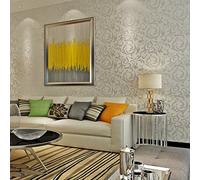 HANMEROHigh Quality Victorian Damask Embossed Textured Non Woven Flocking Wallpaper For Living Bedroom Tv Background Silver Gray
