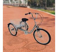 Hanmorfarbi Adult Tricycle 24 In Tricycle 6 Speed Tricycle With Basket Adjustable 3 Wheel Bike Senior Tricycle Adults Tricycle City Bikes with Mudguard,120kg Max Load,Grinding Wheel Light (Sliver)