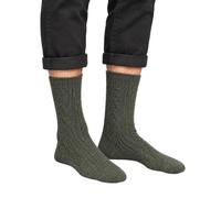 Hann Brooks Mens Merino Lambswool Hiking Walking Thermal Warm Boots Cable Pattern Crew Socks UK 7-11 2 Pairs Army Khaki Green