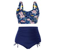 Hanna Nikole Bikini Women Sets Plus Size Push Up High Waist Bathing Suits Yellow Flower 12 Plus