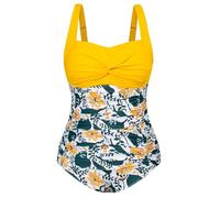Hanna Nikole Female Plus Size One-Piece Swimsuit Elastic Twist Front One-Piece Swimsuit Yellow Flower 22