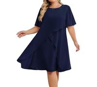Hanna Nikole Ladies Dresses for Wedding Guests Plus Size Mother of The Bride Dresses Chiffon Evening Dress Sequin Round Neck Midi Formal Cotail Dress Navy Blue