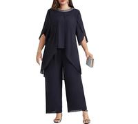 Hanna Nikole Ladies Trouser Suits for Special Occasions Plus Size Mother ofThe Bride Outfits Chiffon Wedding Guest Sets 2 Pieces Festival Outfit Elegant Outfits High Waist Cotail Evening Suits