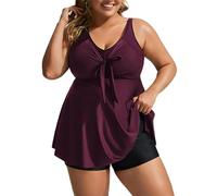 Hanna Nikole Modest Ladies Two Piece Tankini Padded Up with Bowknot Tankini Top with Boyshorts 30 Plus Lilac