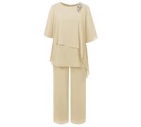 Hanna Nikole Mother of Bride Pant Suits 2 Piece Chiffon Sets Ruffle Layers Wedding Guest Outfit Apricot S