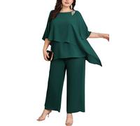 Hanna Nikole Pants Suit Women's Chiffon Shirt 2 Piece Set Trousers Chiffon Shirt Dark Green M