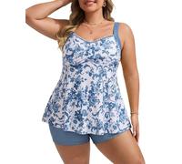Hanna Nikole Plus Size Tankini Set Women's Tummy Control Two-Piece Swimsuit 2026 Overlapping Swimsuit A-Line Swim Tops with High Waist Beachwear Shorts