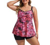 Hanna Nikole Plus Size Tankini Set Women's Tummy Control Two-Piece Swimsuit 2026 Overlapping Swimsuit A-Line Swim Tops with High Waist Beachwear Shorts
