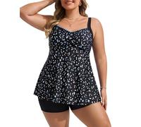 Hanna Nikole Plus Size Tankini Set Women's Tummy Control Two-Piece Swimsuit 2026 Overlapping Swimsuit A-Line Swim Tops with High Waist Beachwear Shorts