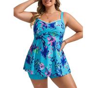 Hanna Nikole Plus Size Tankini Set Women's Tummy Control Two-Piece Swimsuit 2026 Overlapping Swimsuit A-Line Swim Tops with High Waist Beachwear Shorts