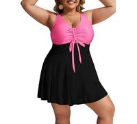Hanna Nikole Plus Size Womens Swimsuit with Shorts Two-Piece Tankini Sets Drawstrings Keyhole Swim Dress Tummy Control Swimwear Modest Swimming Costumes Bathing Suits