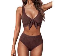 Hanna Nikole Swimsuits for Older Ladies,Textured Swimming Costume,Tummy Control Bikini Sets,2 Piece Modest Swimwear Tie Knot Bikinis Top & High-Waisted Bikini Bottoms,Elegant Beachwear Bathing Suit