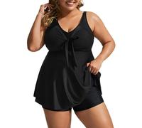 Hanna Nikole Tankini Set for Women Solid V Neck Knot Front Push Up Two Piece Swimsuit for Pool Party 22 Plus Black