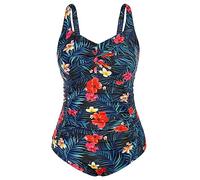 Hanna Nikole Womens Plus Size Adjustable Ruched One Piece Swimsuit with Chest Pad Red Flowers 24 Plus