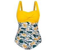 Hanna Nikole Women's Plus Size Monokinis Beachwear Sleeveless Stylish One-Piece Swimsuit Yellow Flower 18