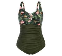 Hanna Nikole Womens Plus Size One Piece Swimsuit Sport Beach Breathable One Piece Swimwear Olive Flower