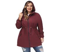 Hanna Nikole Women's Plus Size Raincoat Lightweight Windbreaker Windproof Active OutdoorJacket Waterproof Long Hooded Trench Coats Poncho for Walking Camping Wine Red 26