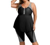 Hanna Nikole Women's Tankini Tummy Control Swimwear Push up Tankini Two-Piece Set high Waist Summer Swimsuits Tankini top with Swim Shorts Black & Gray M