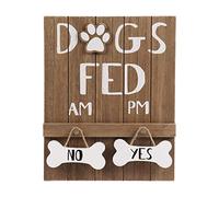 Hanna Roberts Decorative Dog Meal Scheduler, Morning and Afternoon with Reversible Yes or No Bone for Mudroom, Entry Way, Dog Room, Dogs Fed, 9.5" x 2" x 12"