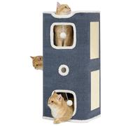 Hannadepot Cat Houses for Indoor Cats, 3-Story Cat Condo Cube with Scratch Pad and Fluffy Ball Hanging, Multi-Level Pet Activity Center Ideal for Multiple Cats