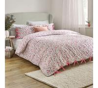 Wylder Nature Hannah Duvet Cover Set - 100% Tumbled Cotton Floral Bedding with Bow Closures (Pink - Double)