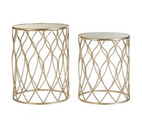 hannah glass set of 2 side tables with curved champagne frame