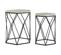 hannah hexagonal marble set of 2 side tables with black frame