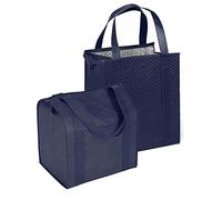 Hannah Large Capacity Heavy Duty Insulated Smart Shopping Bag - Strong Reusable Grocery Tote, Dark Navy, 2 Pack