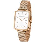 HANNAH MARTIN Gold Watches for Women, Luxury Vintage Rectangular Case Dress Watch Analog Quartz Stainless Steel Bracelet 3ATM Water Resistant with Wristband Adjustment Tool, White/Rose Gold-33mm