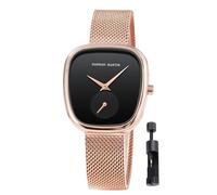 HANNAH MARTIN Gold Watches for Women, Luxury Vintage Rectangular Case Dress Watch Analog Quartz Stainless Steel Bracelet 3ATM Water Resistant with Wristband Adjustment Tool, Black/Rose Gold-34mm