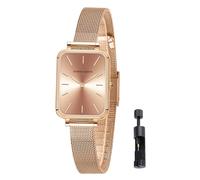 HANNAH MARTIN Gold Watches for Women, Luxury Vintage Rectangular Case Dress Watch Analog Quartz Stainless Steel Bracelet 3ATM Water Resistant with Wristband Adjustment Tool, Rose Gold-33mm, Fashion