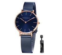 HANNAH MARTIN Watches for Women Waterproof Ladies Analog Quartz Wrist Watches Stainless Steel Band Fashion Dainty Female Watch Luxury Bracelet Diamond, Blue-36mm, Fashion Dainty Female Watch Luxury