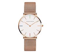 Hannah Martin Women's Stainless Steel Waterproof Ultra Thin Mesh Analog Quartz Watch, White Surface, Rose Gold Bracelet 2, Bracelet